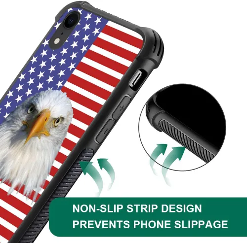 Miniatura 3 de DJSOK Funda compatible con iPhone XR, H American Eagle Flag con cuatro esquinas, protección a prueba de golpes, TPU suave y patrón de policarbonato