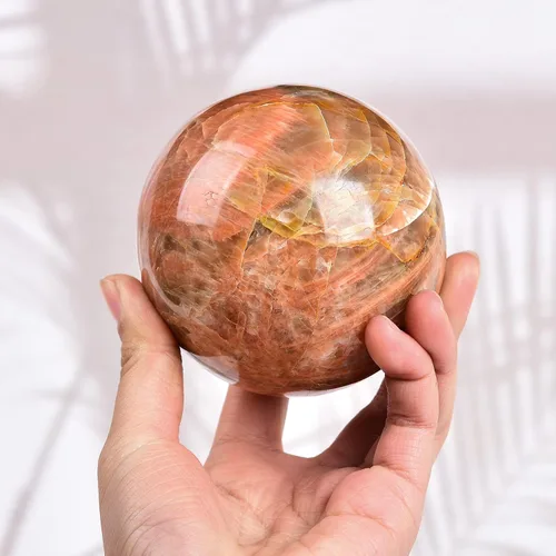 Miniatura 8 de AMOYSTONE Esfera de cristal natural naranja de piedra lunar pulida, esfera decorativa para adivinación con soporte de madera, bola de cristal