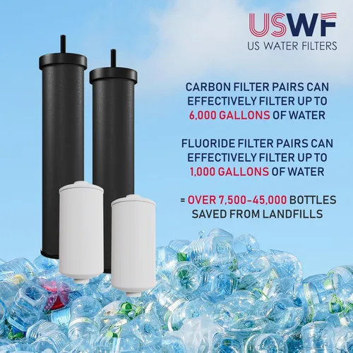 Miniatura 6 de Sistema de filtro de agua alimentado por gravedad USWF, 2.25 galones de acero inoxidable, con 2 filtros de carbón, 2 filtros de flúor, portátil