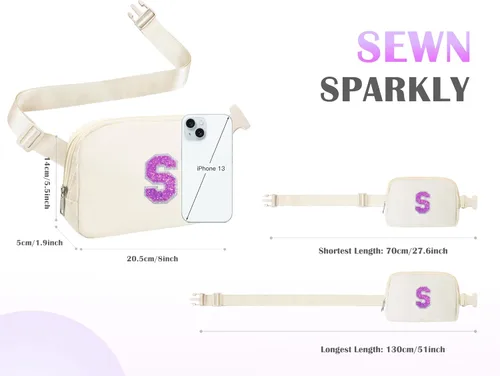 Miniatura 5 de COSHAYSOO Riñonera de cintura pequeña con parche de letra inicial ajustable para mujeres, adolescentes, niñas, viajes, gimnasio, senderismo, bolso