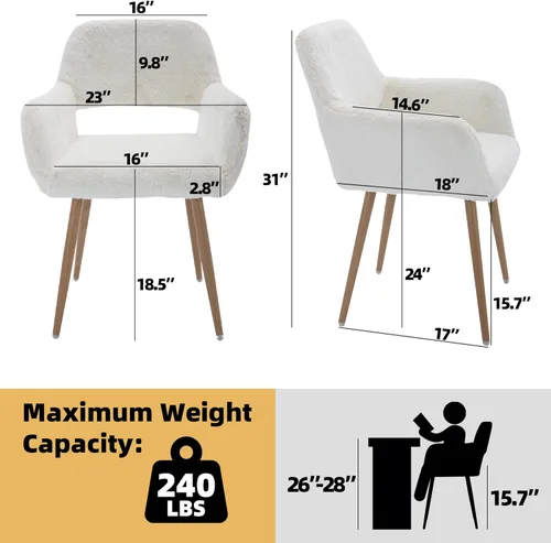 Miniatura 3 de Silla de escritorio peluda, moderna silla de oficina en casa sin ruedas, silla de tocador de piel sintética con respaldo hueco, cómodo sillón