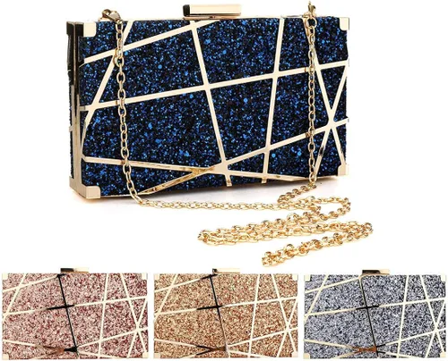 Miniatura 6 de Bolsa de acrílico para mujer, con lentejuelas, multicolor, geométrico, para novia, graduación, boda, fiesta, bolso, Negro, talla única
