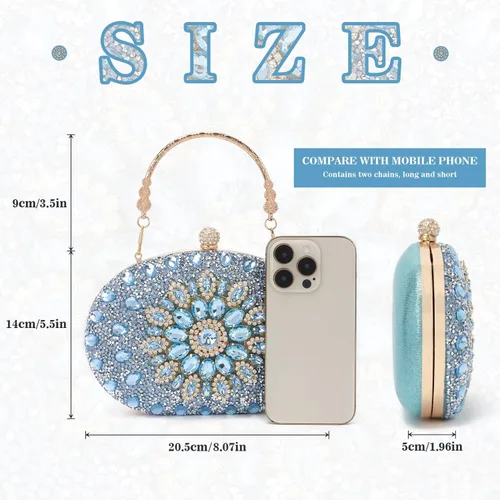 Miniatura 5 de Bolso de mano de noche con diamantes de imitación para mujer, bolsa de mano con diamantes brillantes y brillantes, bolsa de fiesta de boda de cristal