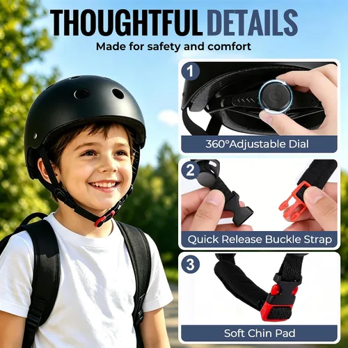 Miniatura 4 de Casco de bicicleta para niños, casco para niños y niñas de 1-3/2-4/3-5/5-8/8-14 años, ajuste ajustable y ligero, seguridad multideportiva