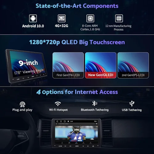 Miniatura 3 de S8 de 8 núcleos de 9 pulgadas 4G+32G Android estéreo de coche doble din, CarPlay inalámbrico y Android Auto, 4G LTE/WiFi y BT y USB Tethering