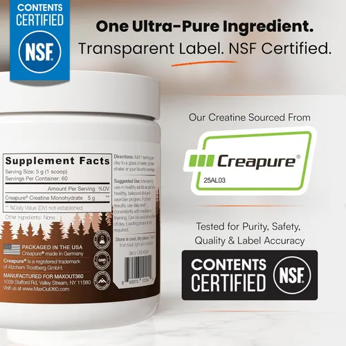 Miniatura 2 de Creapure - Monohidrato de creatina en polvo, 60 porciones, sin sabor, creatina certificada NSF para crecimiento muscular, fuerza y recuperación