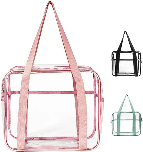 Miniatura 12 de SxoSyo Bolsas de maquillaje transparentes grandes para mujer, bolsa transparente para cosméticos, con asa, organizador de baño, Verde (Green Star)