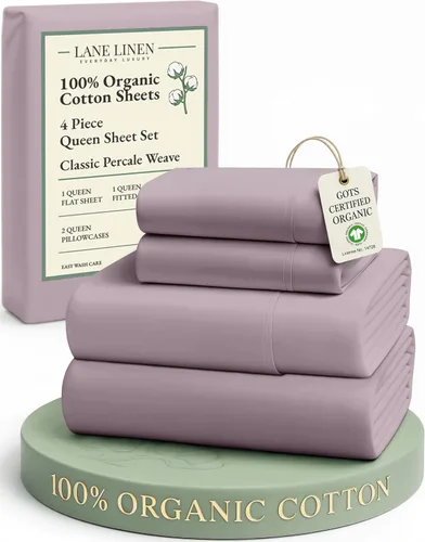 Miniatura 169 de LANE LINEN Sábanas 100% algodón orgánico para cama tamaño King, sábanas de percal suave, transpirables, de lujo, estilo hotelero, lavables a 09
