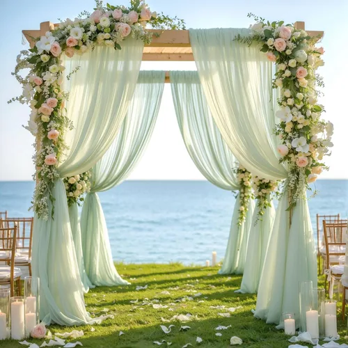 Miniatura 31 de Tela drapeada para arco de boda de 28 x 19 pies, telón de fondo de tela de gasa transparente, 1 panel de cortinas de rosa polvorienta para Cortina