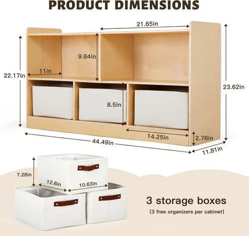 Miniatura 2 de Estante Montessori con cajas de almacenamiento, organizador de almacenamiento de juguetes de madera para libros, juguetes, estantería de 2 estantes
