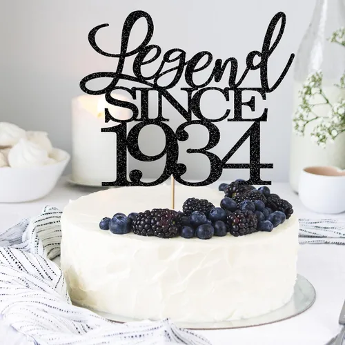 Miniatura 4 de Legend Since 1934 - Decoración para tarta de cumpleaños 92 de cumpleaños para hombres y mujeres de 92 años, hecha a mano con purpurina negra (1934)