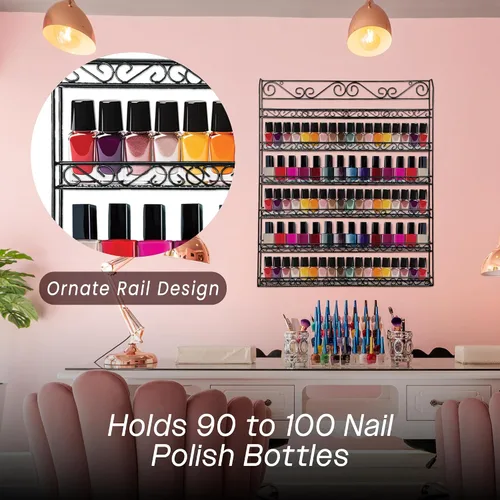 Miniatura 3 de Estante de pared para esmaltes de uñas marca Pana *registrar bajo Pana* (capacidad para hasta 100 esmaltes de uñas)