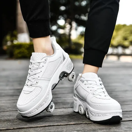 Miniatura 2 de Zapatos de patinaje para mujer, cuatro rondas, zapatos de patines de ruedas para niños que se convierten en patines de ruedas, zapatos ligeros al