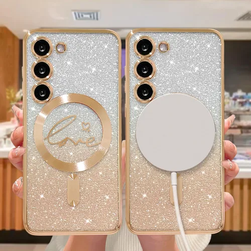 Miniatura 281 de ZONRW - Funda para Samsung Galaxy S22 Ultra magnética, para mujeres y niñas, cubierta trasera suave, lujosa, con corazón de amor, bling, degradado