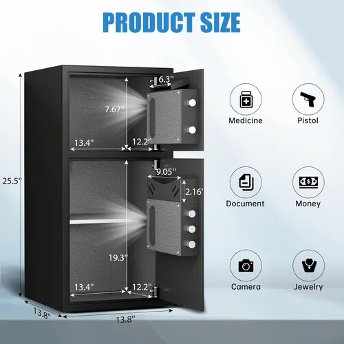 Miniatura 2 de Caja fuerte grande de 6.0 pies cúbicos a prueba de fuego, impermeable, caja fuerte para dinero con función de silencio y luz LED, teclado digital