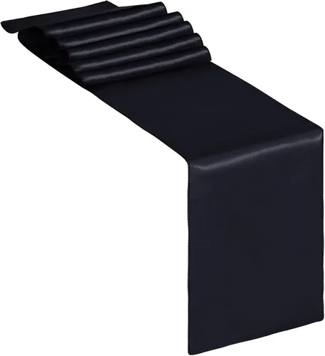 Miniatura 2 de Paquete de 12 caminos de mesa de satén de 12 x 108 pulgadas de largo para Navidad, fiestas de cumpleaños, banquetes, graduaciones, compromisos Negro