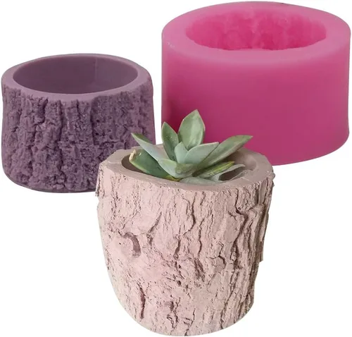 Miniatura 2 de Molde de silicona para maceta de tocón de árbol, para resina epoxi, hormigón, suculenta, maceta, arcilla, cemento, portavelas Rosa