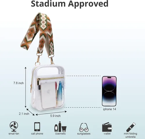 Miniatura 38 de Bolso cruzado aprobado por estadios para mujer, bolsa transparente para estadios para eventos deportivos, conciertos
