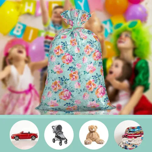 Miniatura 5 de Loveinside Bolsa de regalo de plástico grande jumbo, bolsa de plástico de diseño floral con etiqueta y corbata para cumpleaños, día de la madre