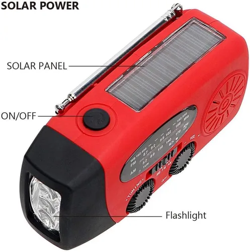 Miniatura 4 de Radio meteorológica FM/AM/NOAA con manivela autoalimentada por energía solar, portátil, mini, de emergencia y supervivencia con linterna LED súper