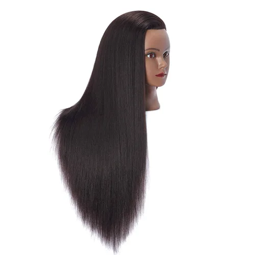 Miniatura 2 de 26-28" Cabeza de maniquí con cabello de fibra sintética Yaki para estilizar, cabeza de muñeca para entrenamiento de cosmetología, cabeza de maniquí