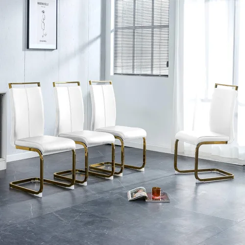 Miniatura 2 de Juego de 6 sillas de comedor modernas, de piel sintética, con respaldo alto, elegantes sillas sin brazos con tubo en forma de C, patas de metal