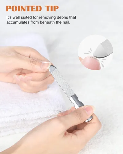 Miniatura 3 de FVION Limas de uñas de metal profesionales, 2 piezas, doble cara, acero inoxidable, grano grueso y fino, juego de herramientas de manicura y pedicura