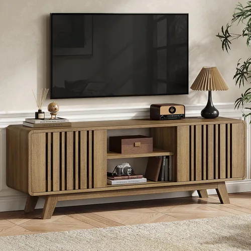Miniatura 10 de Mid-Century - Soporte de televisión moderno para TV de 55/65/70 pulgadas, soporte de TV de 63 pulgadas con toma de corriente para sala de estar