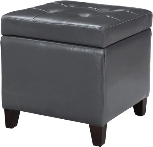 Miniatura 13 de Adeco Otomana moderna de cuero con ruedas, otomana cuadrada negra rodante de 18.8" con almacenamiento, taburete de tocador tapizado acolchado