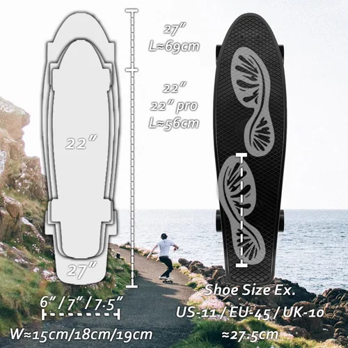 Miniatura 4 de Patineta KMX 55.8 y 68.5 cm, tabla mini cruiser clásica para niños, niñas, estudiantes, adultos, adolescentes, tabla mini cruiser para principiantes