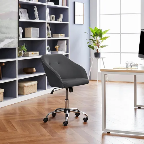 Miniatura 9 de Topeakmart Silla de escritorio de terciopelo para oficina, con base de metal, tapizada, giratoria, altura ajustable, silla de computadora moderna