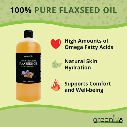 Miniatura 7 de GreenIVe Aceite de semilla de lino 100% puro prensado en frío, cultivado en Estados Unidos, alto contenido vegano de ácidos grasos Omega 3 6 9