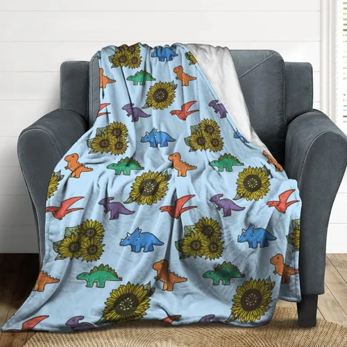 Miniatura 7 de Manta de dinosaurio y girasol, manta de franela de forro polar de 40 x 50 pulgadas, suave, cálida y ligera, mantas para sofá, cama, sofá de viaje