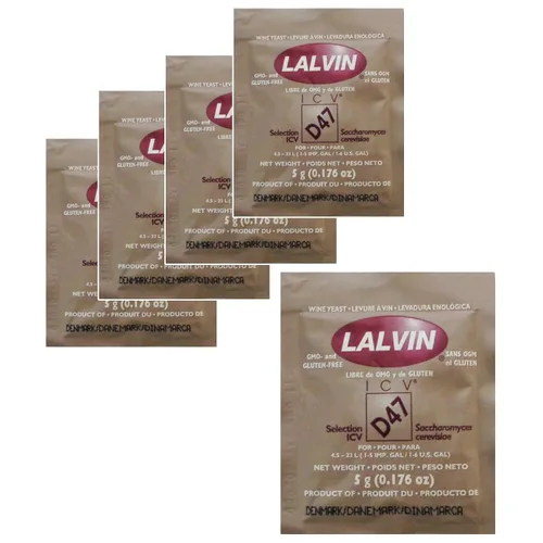 5 vinos blancos y rubores Lalvin D47 de levadura, 0.18 oz para elaboración de vino casero, 4.5L-23L