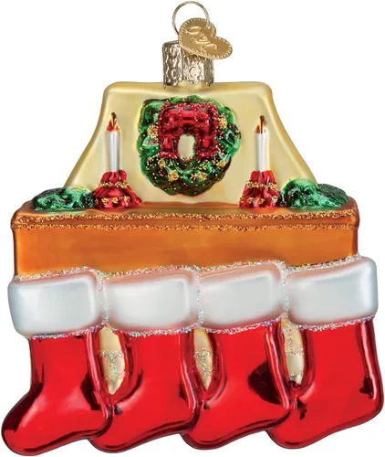 Old World Christmas - Adornos de vidrio soplado de familia de 4 calcetines para árbol de Navidad