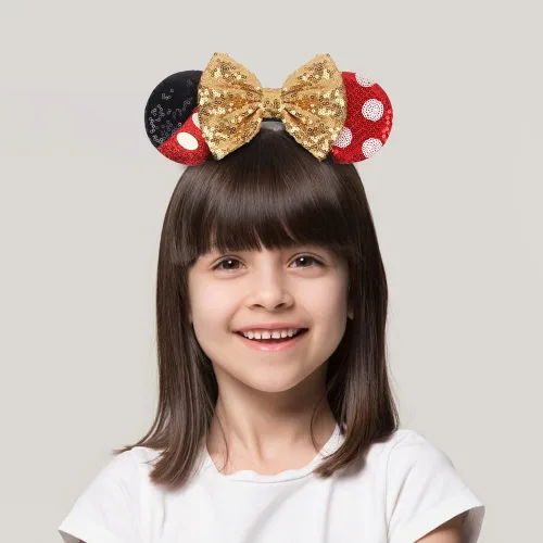 Miniatura 4 de JIAHANG Diadema de orejas de ratón con lazo de lentejuelas doradas, decoración de fiesta, disfraces, accesorios para el cabello para mujeres y niñas