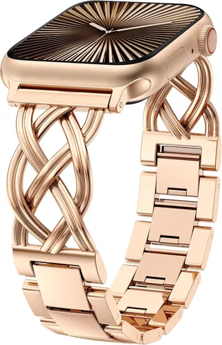 Miniatura 7 de TOYOUTHS - Pulsera elegante compatible con bandas de Apple Watch de 38/40/41/42/44/45/46/49mm para mujeres, correa de metal de acero inoxidable