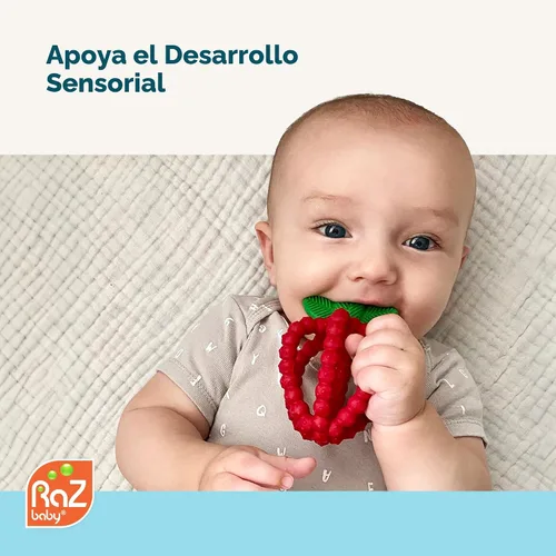 Miniatura 3 de RaZbaby Bites - Juguete de silicona para dentición para bebés, juguete sensorial con textura de moras para aliviar la dentición, forma de fruta Rosa