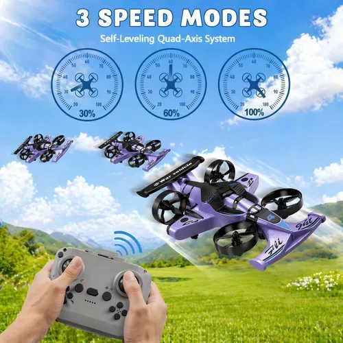 Miniatura 7 de Juguete de coche y avión volador a control remoto, juguetes para niños y niñas, dron helicóptero estilo jet con capacidad de giro de 360°, aviones