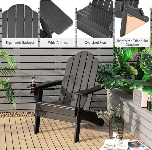 Miniatura 6 de Giantex Adirondack - Silla plegable para exteriores, silla de patio resistente a la intemperie de HDPE con soporte integrado para tazas, silla