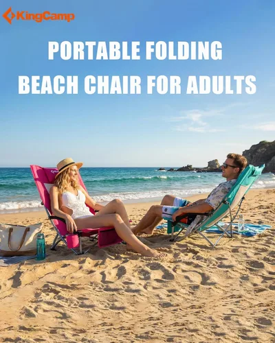 Miniatura 9 de KingCamp Silla de playa baja, silla de camping plegable con respaldo alto para adultos, asiento de malla transpirable de gran tamaño, silla portátil