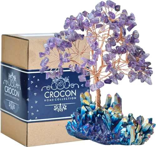 Miniatura 44 de Crocon Árbol de la vida de cristal de cuarzo transparente, chakra para energía positiva, decoración de Feng Shui, árbol bonsái de dinero con piedras