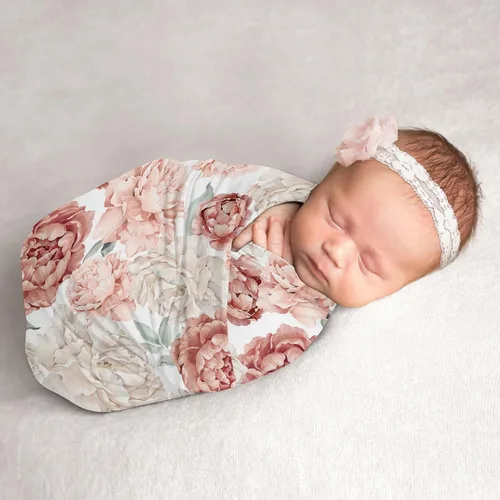 Sweet Jojo Designs Manta para envolver al bebé con diseño floral bohemio y chic de color rosa rubor, para bebé recién nacido, ligero, elástico, para