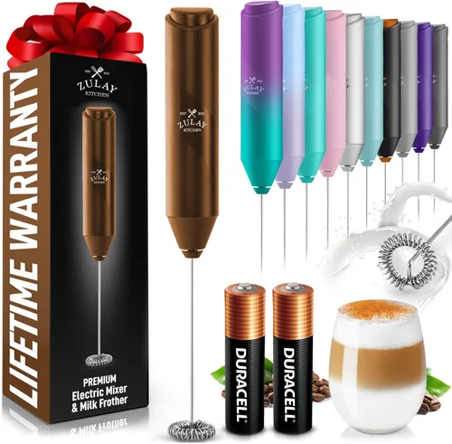Miniatura 111 de Zulay Kitchen Espumador de leche de mano a pilas - Mezclador eléctrico de bebidas para café, lattes, capuchinos, matcha y chocolate caliente
