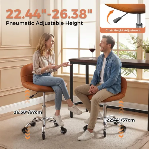 Miniatura 6 de Taburete enrollable con ruedas, taburete ajustable en altura con soporte para la espalda, silla de dibujo de oficina con cojín de piel sintética