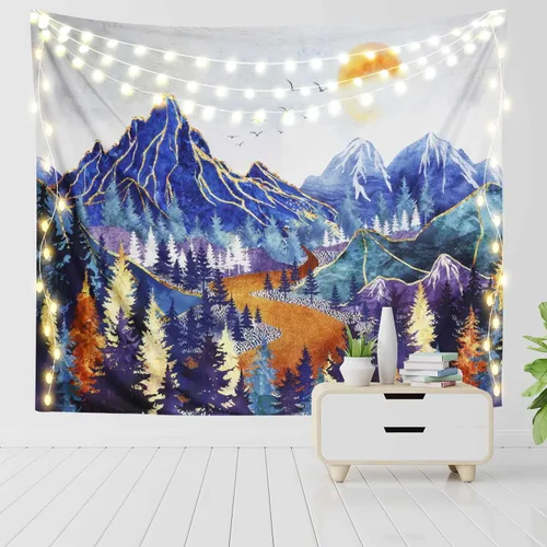 Miniatura 9 de RosieLily Tapiz de arte de pared, tapiz de naturaleza de montaña azul, 13 pulgadas de ancho x 51 pulgadas de alto, para decoración de pared