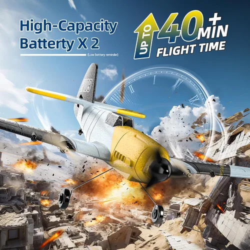 Miniatura 3 de DEERC Avión RC BF-109 de 3 canales con control remoto, avión de combate de juguete con estabilizador de giro de 6 ejes de 2.4GHz, avión a control