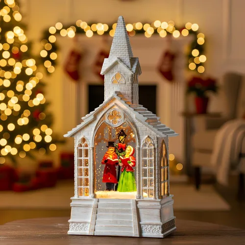 Miniatura 23 de Globo de nieve de Navidad con agua brillante de muñeco de nieve con música y temporizador, linterna iluminada con pilas para regalos de decoración