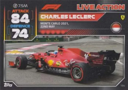 Carta oficial de carreras de F1 de Fórmula 1 Turbo Attax #194 Charles Leclerc (Ferrari) 2022 en estado crudo (NM o mejor)