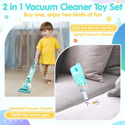 Miniatura 2 de Set de juguete de aspiradora para niños para niños pequeños - 2 piezas de juguete de aspiradora para niños pequeños de 3+ años con efectos de Verde